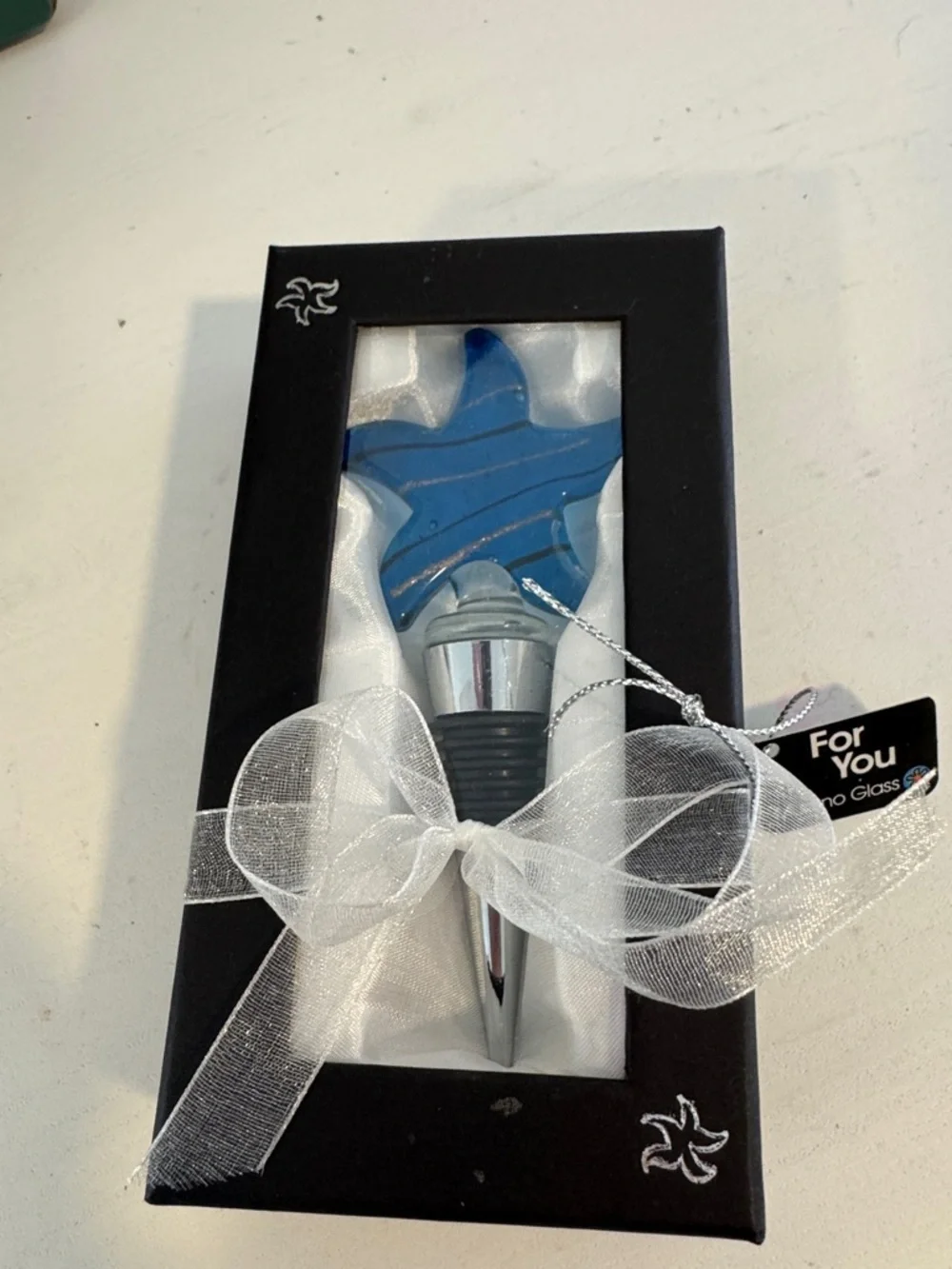 Murano Glass Blue Starfish Wine Bottle Stopper NIB